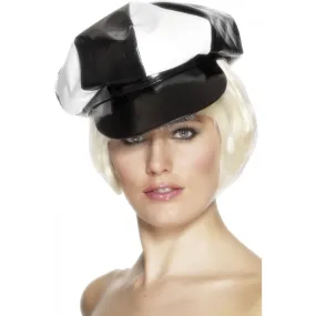 Accessorio costume Carnevale Cappello Berretto Pvc Bianco Nero *10239