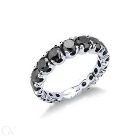Anello fedina in Oro Bianco 18k con diamanti neri a scalare