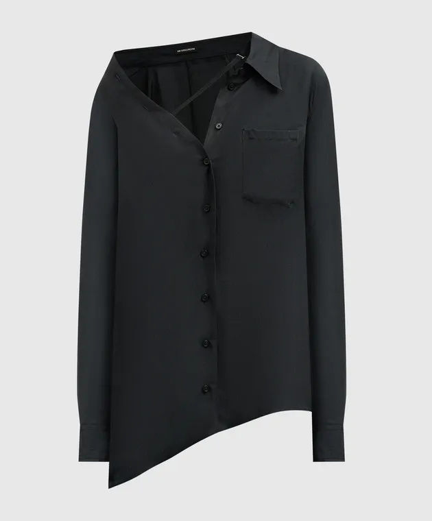 Ann Demeulemeester Blusa Jula nera realizzata in seta dal taglio asimmetrico 2401WSH08FA417