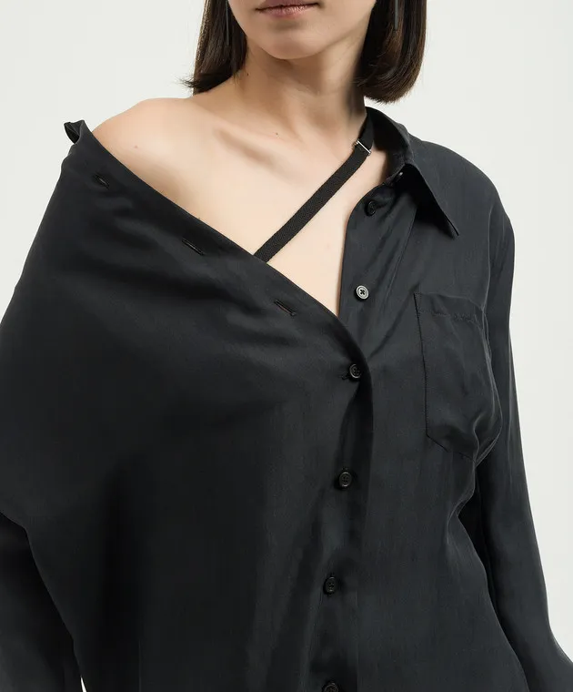 Ann Demeulemeester Blusa Jula nera realizzata in seta dal taglio asimmetrico 2401WSH08FA417