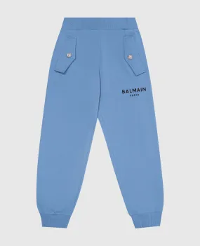Balmain Joggers celeste con stampa logo BV6Q70Z0114410