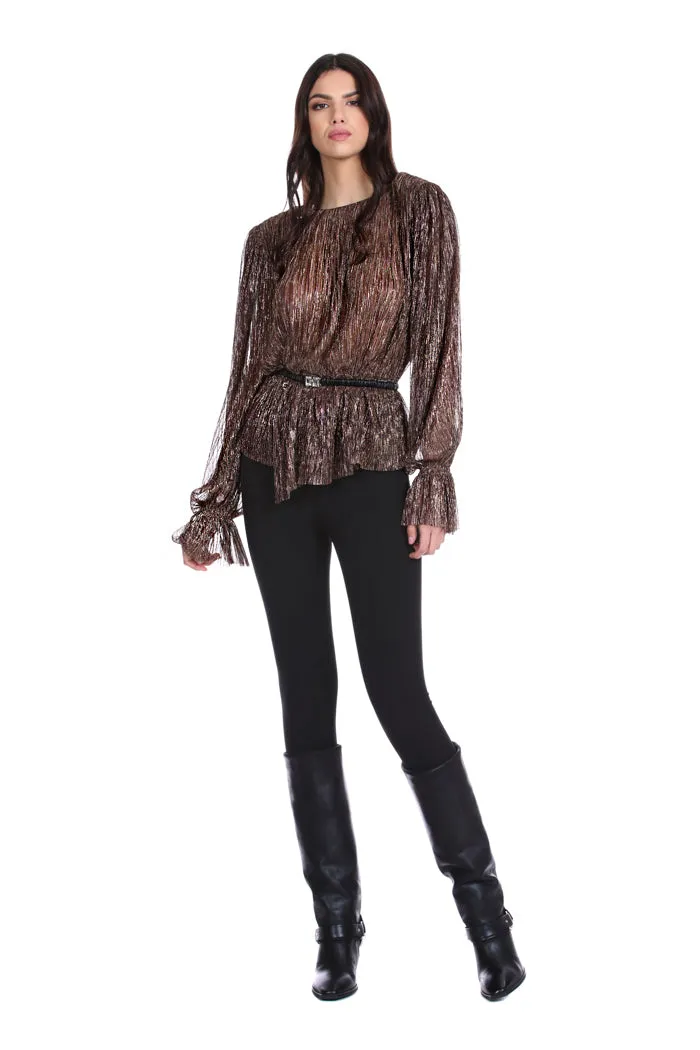 Blusa BRADI manica lunga con goccia schiena più arricci lurex plisse'
