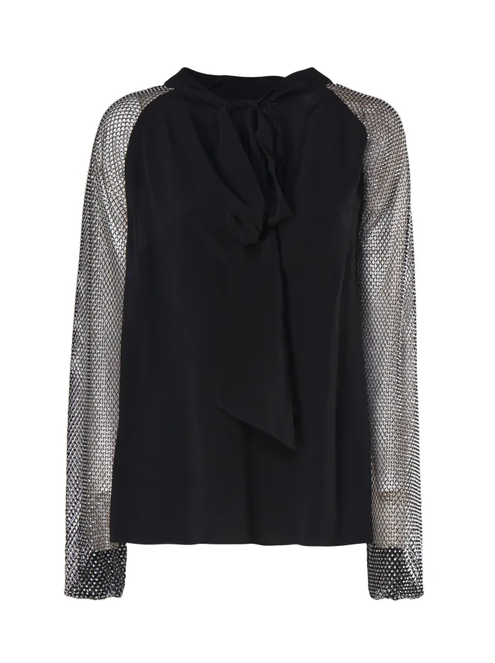 BLUSA CON MANICHE TRASPARENTI IN SETA
