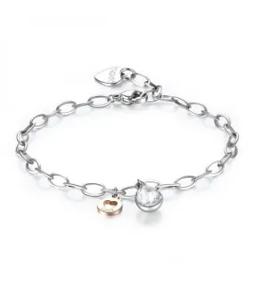 Bracciale Donna Gioielli Sagapò Lucky Light in acciaio 316L pvd oro rosa con Cuore e Cristallo skt19