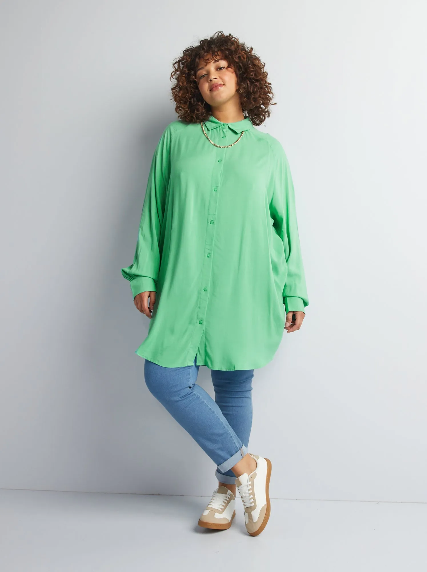 Camicia lungo con maniche lunghe - VERDE