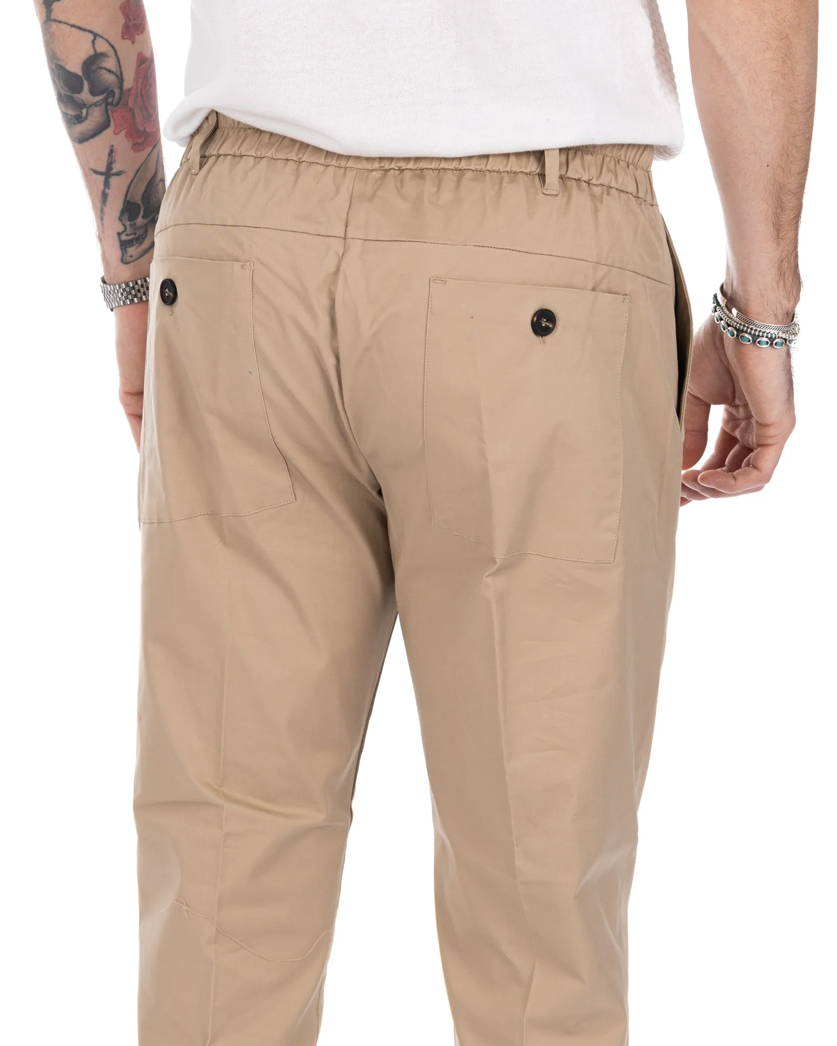 Elder - pantalone capri cammello in cotone estivo