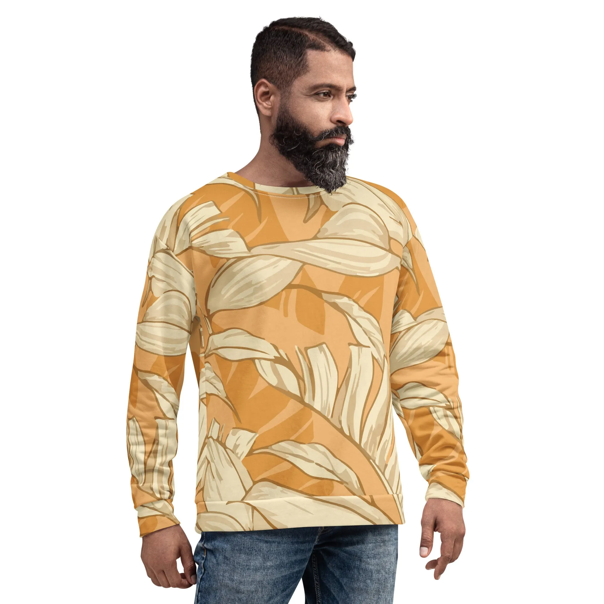 Felpa unisex arancione con foglie gialle