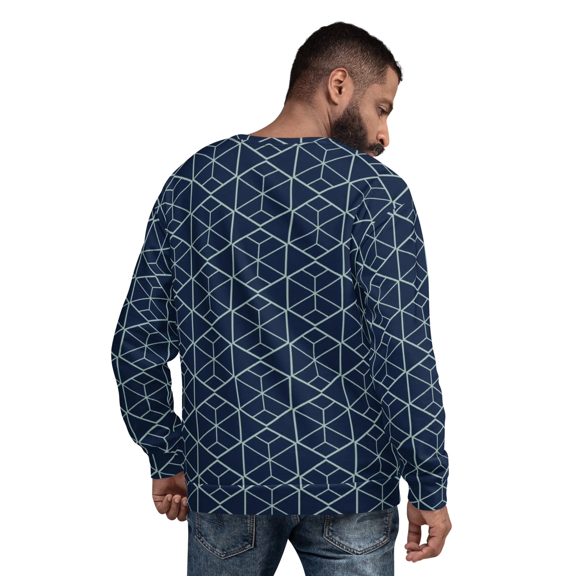 Felpa unisex blu con geometrie