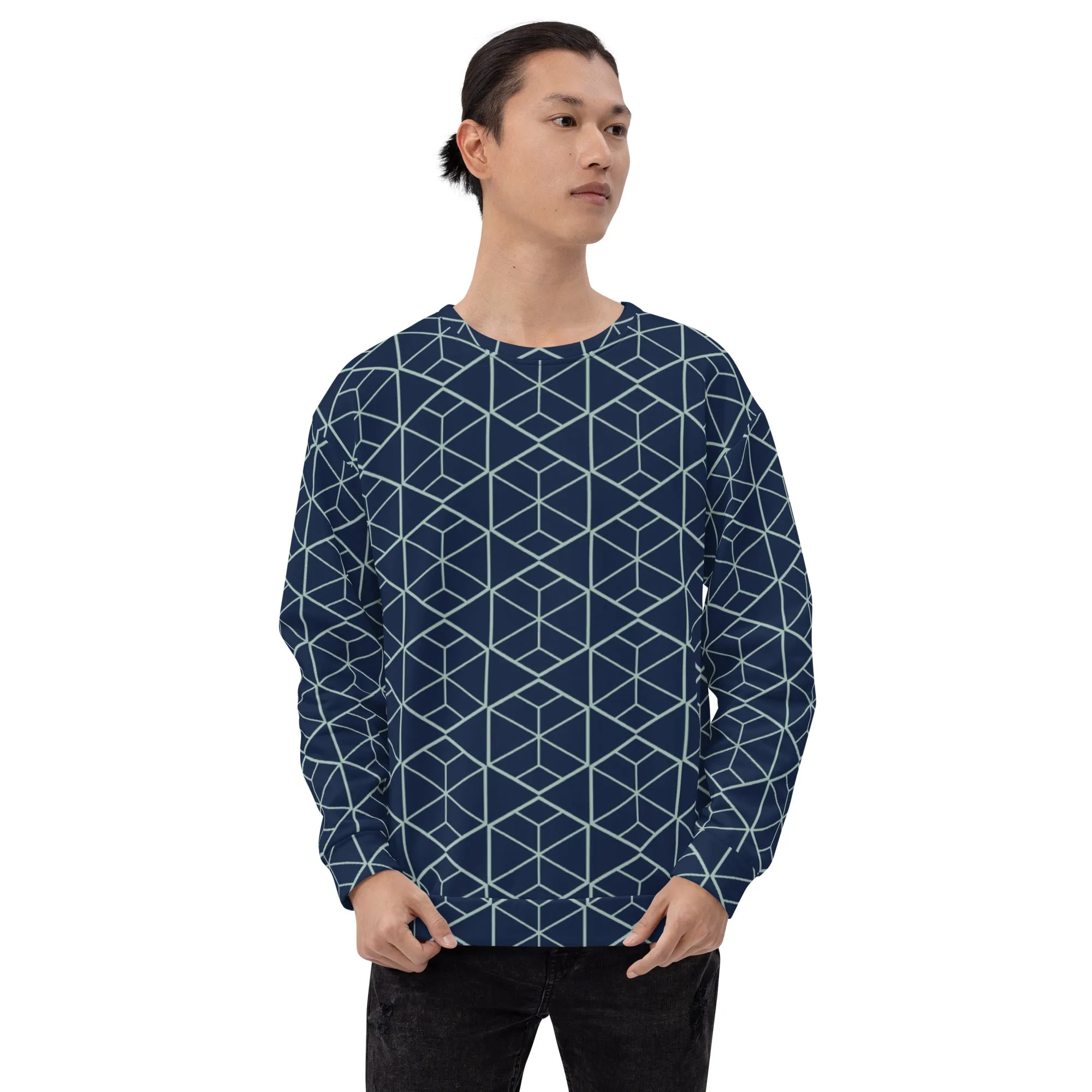 Felpa unisex blu con geometrie