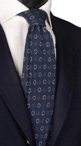 Man Blue Navy Wool Silk Tie Beige Deep Blue Pattern L810