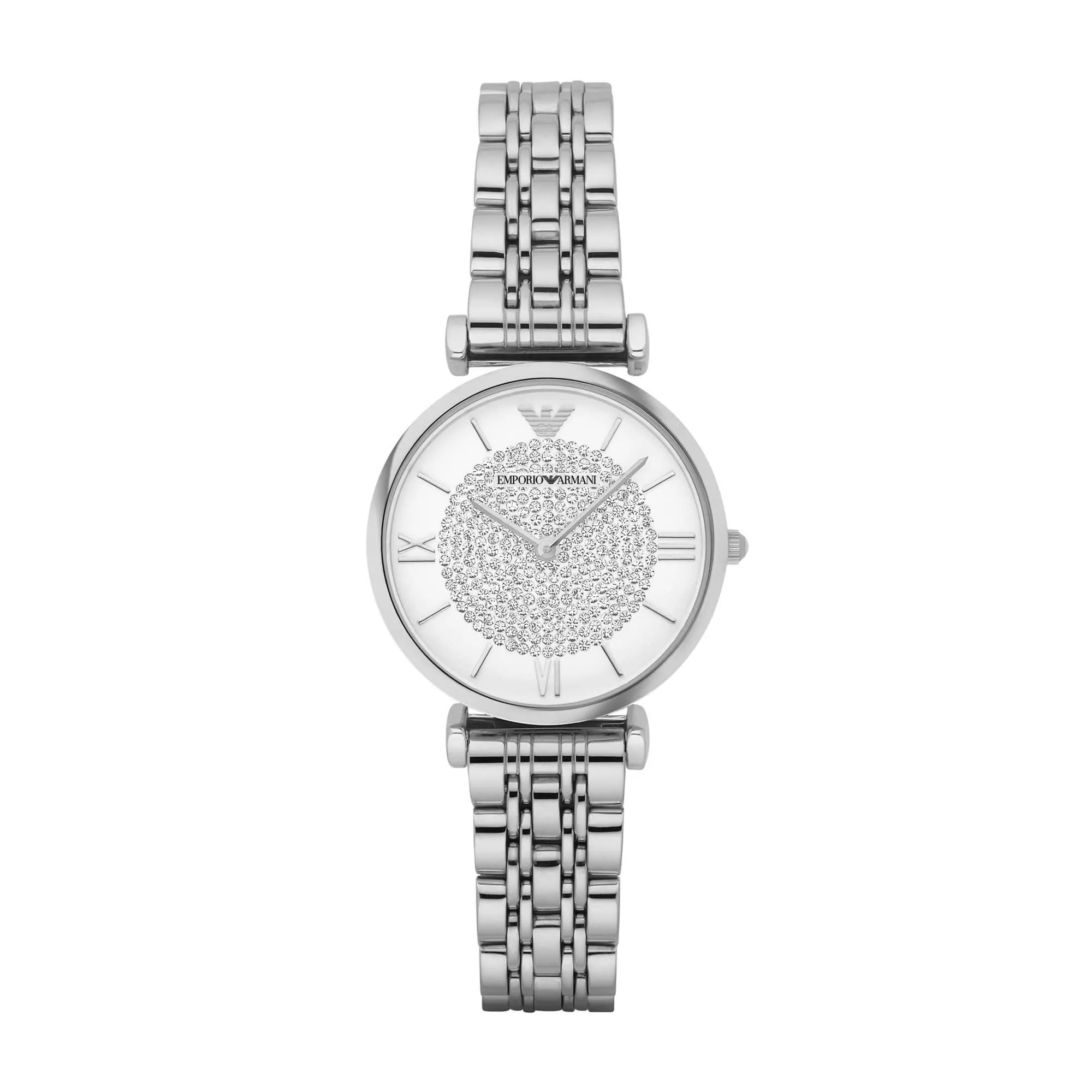 Orologio Al Quarzo Emporio Armani Ar1925 Cassa Rotonda Acciaio Argentato 32 mm Quadrante Bianco Cinturino Acciaio Argentato