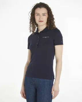 Polo blu slim fit in piquet di cotone organico stretch con scritta logo sul petto