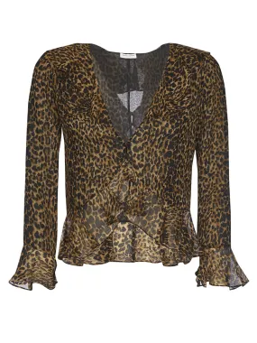 SAINT LAURENT RUFFLED LEOPARD BLOUSE