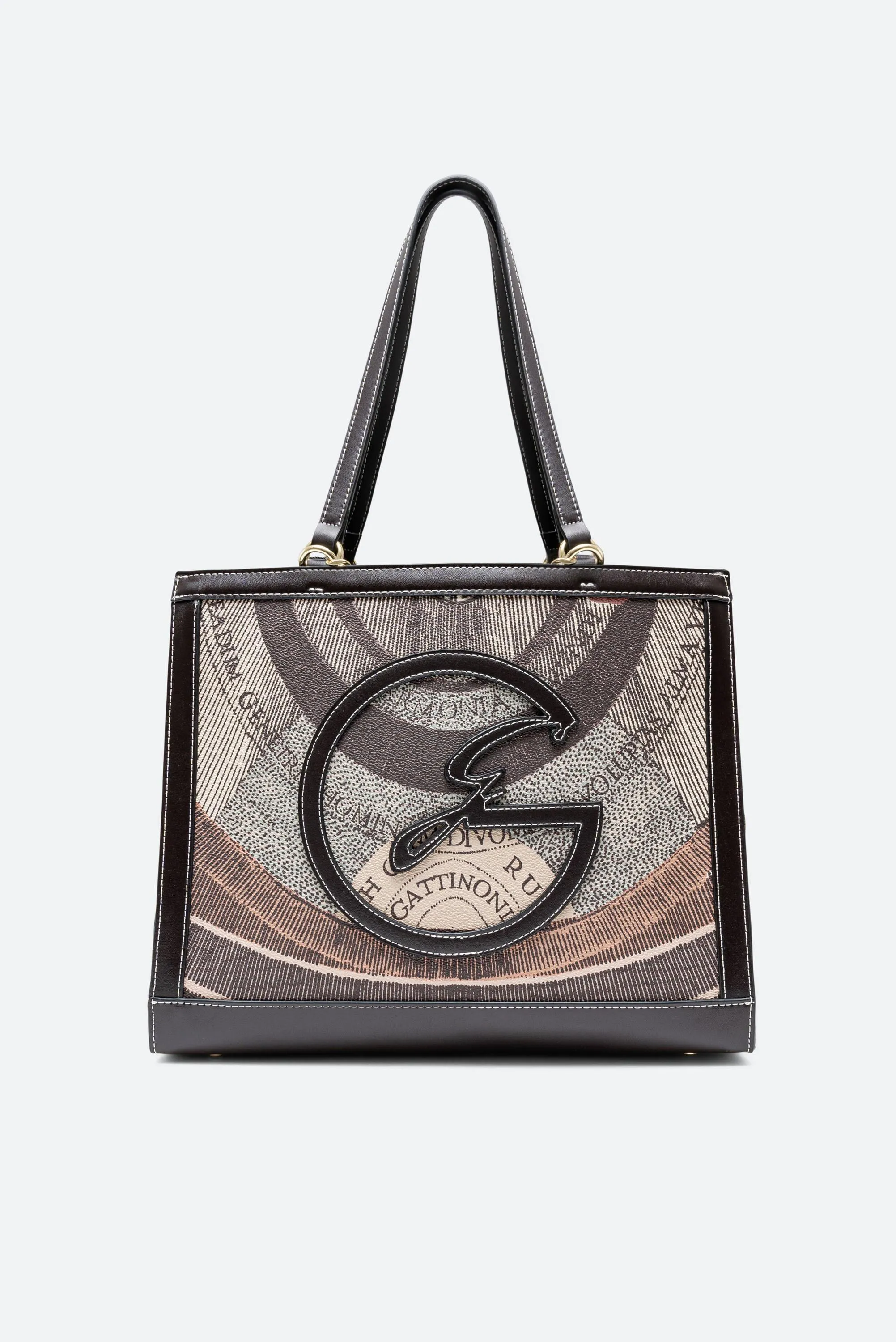 Shopping Bag Grande Planetarium Diana con Logo e Finitura in Pelle colore marrone