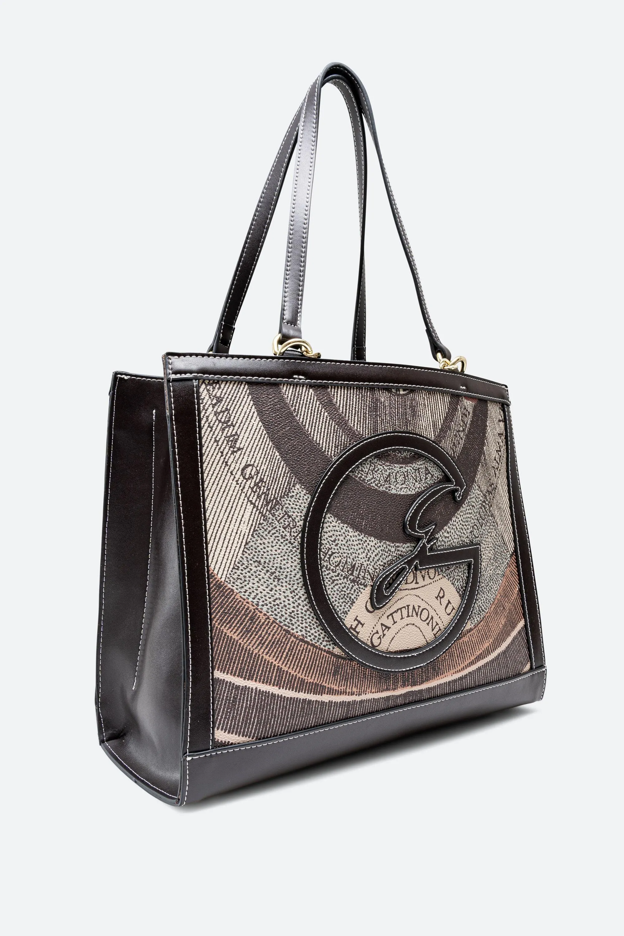 Shopping Bag Grande Planetarium Diana con Logo e Finitura in Pelle colore marrone