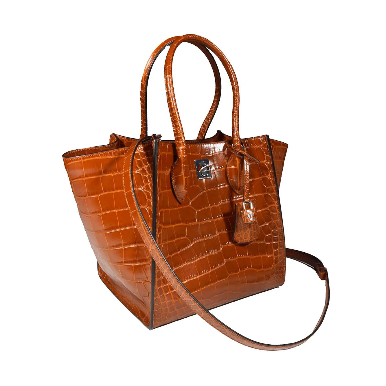 Shopping bag Maggie in pelle stampa cocco marrone Ermanno Scervino