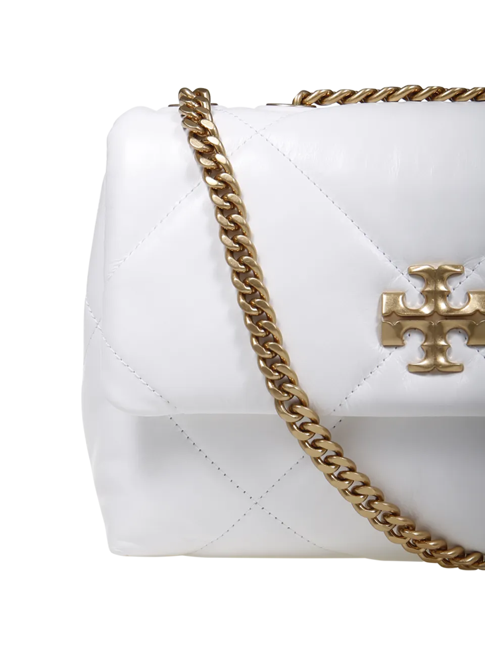  TORY BURCH  WOMAN TORY BURCH WHITE COW LEATHER KIRA DIAMOND QUILT SMALL CONVERTIBLE SHOULDER BAG